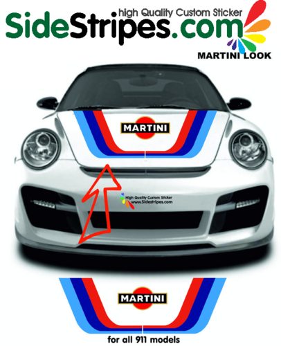 Martini Racing Hauben Streifen Aufkleber Dekor Set VERSION 2 für alle Porsche 911 Modelle ArtNr 6012