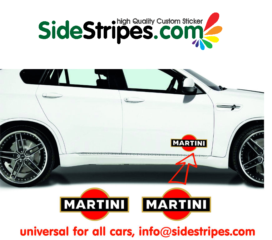 2 Martini Racing Logo Auto Aufkleber Dekor Satz je 25cm Lang Art. Nr.: 8004