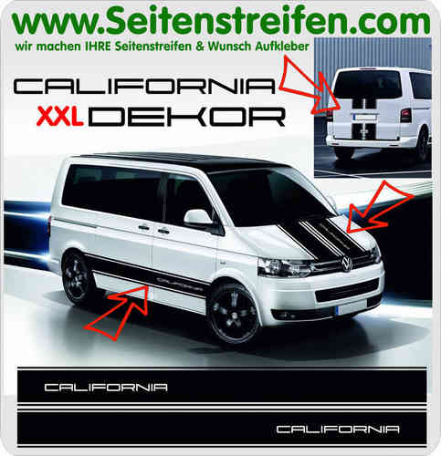CALIFORNIA XXL Aufkleber Dekor Sticker Seitenstreifen Komplett Set für VW Bus T4 T5 - Art.Nr.: 5020