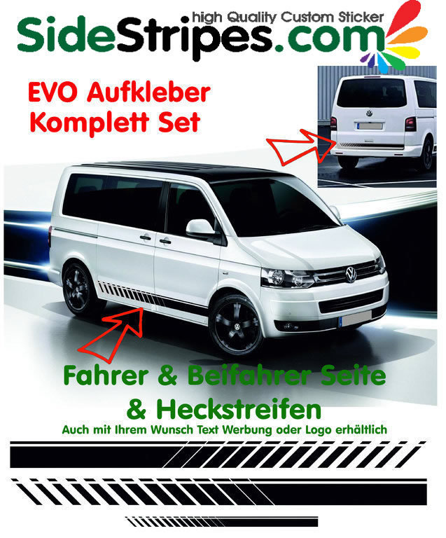 VW Bus T4 T5 EVO XL Seitenstreifen Heck Aufkleber Dekor Set - Art.Nr.: 2719
