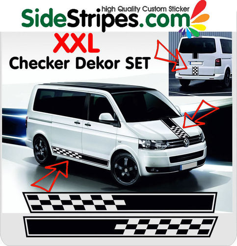 VW Bus T4 T5 Checker Look - XXL Seitenstreifen Aufkleber komplett set - Art.Nr.: 5097