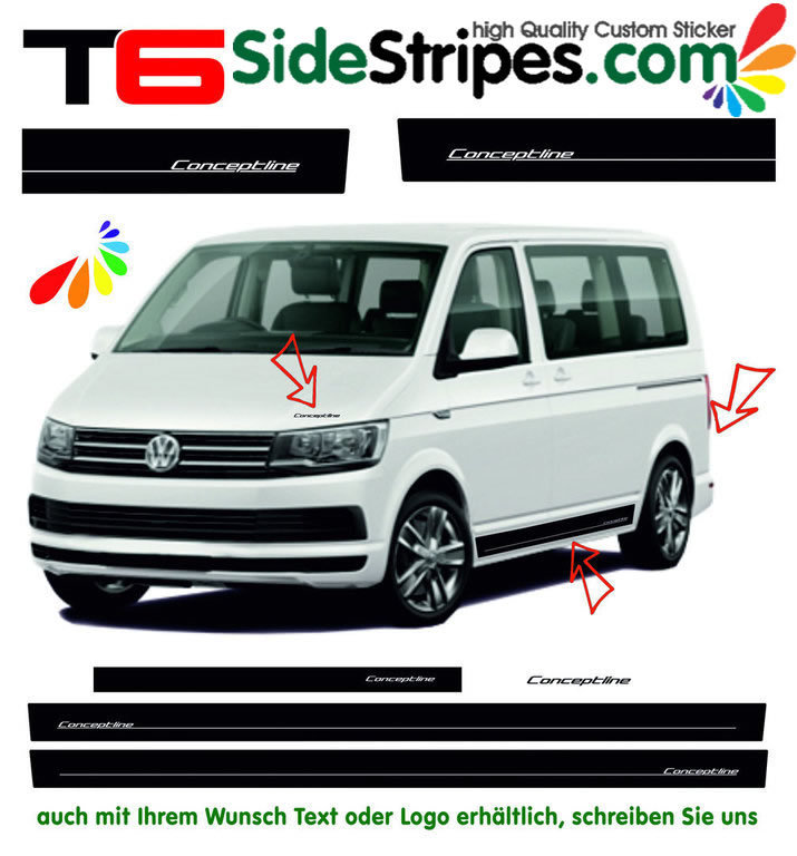 VW Bus T6 Concept Line Edition Look Seitenstreifen Aufkleber Dekor Komplett Set - Art.Nr.: 6676