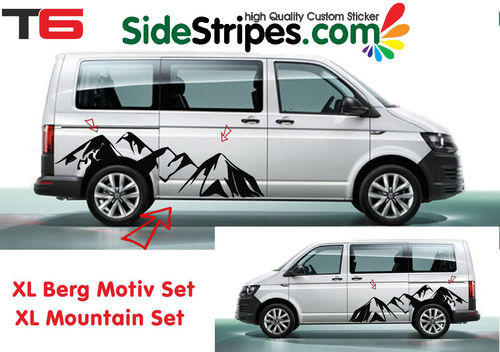 VW BUS T6 XL Berge Mountain Panorama Motiv Seitenstreifen Aufkleber Dekor - Art.Nr.: 7173