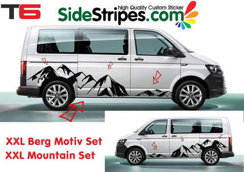 VW BUS T6 XXL Berge Mountain Panorama Motiv Seitenstreifen Aufkleber Dekor - Art.Nr.: 7172