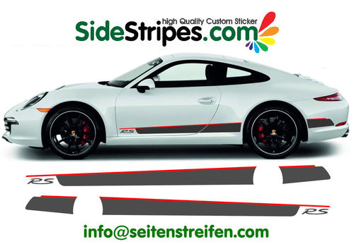 Porsche 911 RS Look Seitenstreifen Aufkleber Dekor Set - zwei Farbig - Art. Nr.: 7771