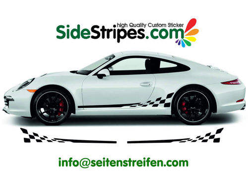 GT3 Checker Seitenstreifen Aufkleber Dekor Set für Porsche 911 Modelle - Art. Nr.: 7772