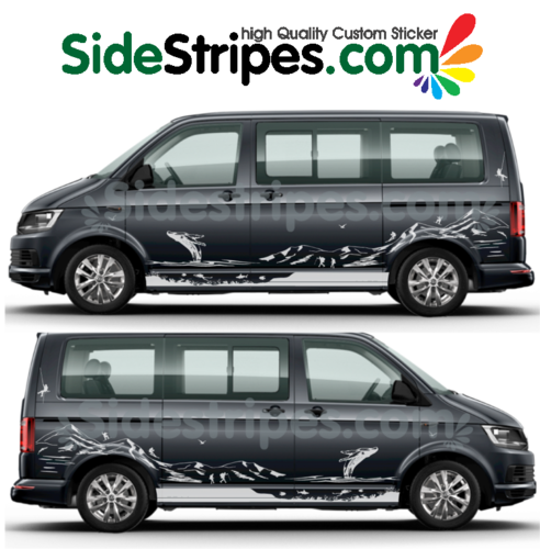 VW T4 T5 T6 Mountains Whale Diver - Graphics Decals Sticker Kit - N° U8894